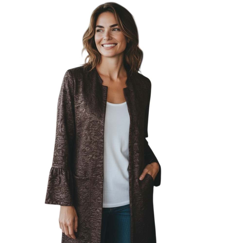 Joseph Ribkoff Black/Taupe Jacquard Coat  Sz.8 EUC.